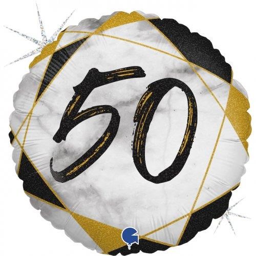 BALLOON FOIL 18 MARBLE BLK 50 UNINFLATED