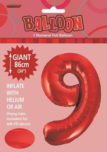 Balloon Foil 34 Red 9 Uninflated