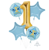 Balloon Foil Bouquet Boy 1st BDay Blue 5Pk Uninflated