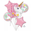 Balloon Foil Bouquet Magical Unicorn 5Pk Uninflated