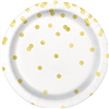 Plate Paper White And Gold Dots 23cm 8pk