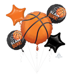 BALLOON FOIL BOUQUET SLAM DUNK BASKETBALL 5PK UNINFLATED