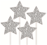 Cake Topper Stars Silver 4 Pack