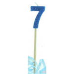 Candle 7 Long Pick Blue Glitter